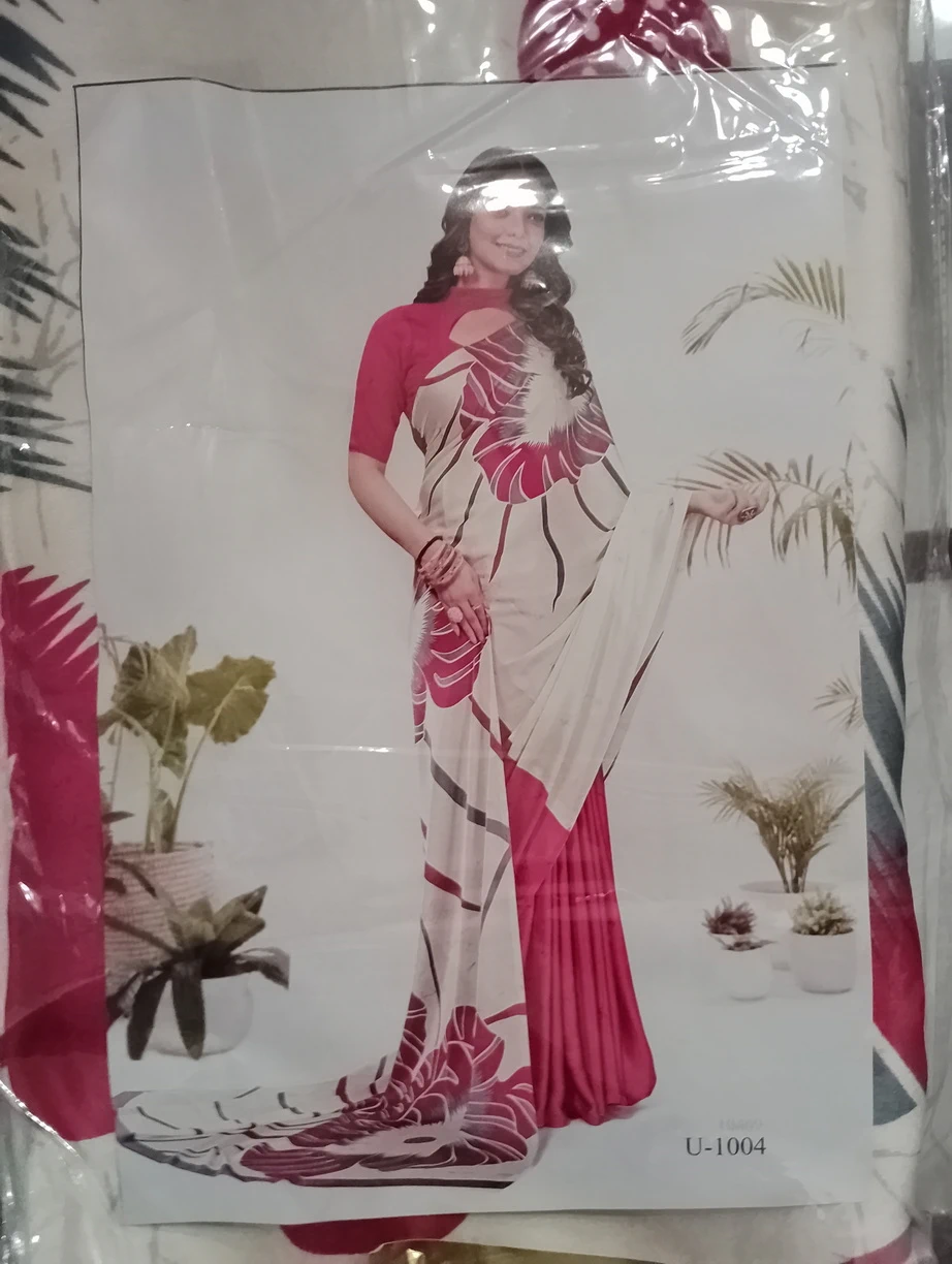 Silk Cotton Floral Bold Print Saree - Pink Cream Mix